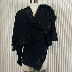 Mitchie's Luxurious black Wool and fur with Stud Details wrap scarf OS elegant